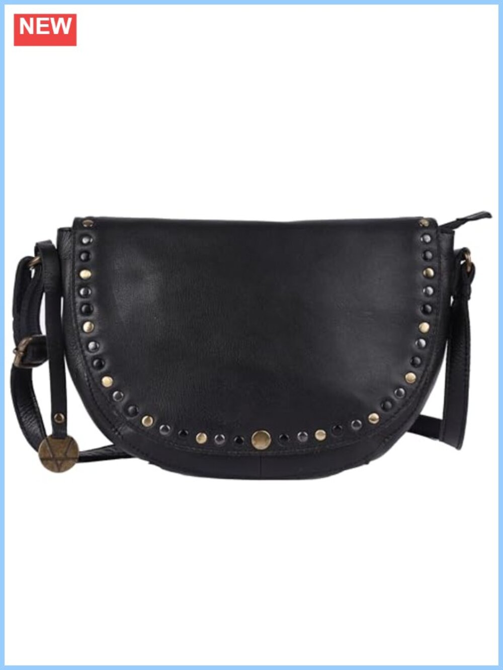 Genuine Italian Leather Crossbody Bag with Boho Studded Flap, RFID Pockets